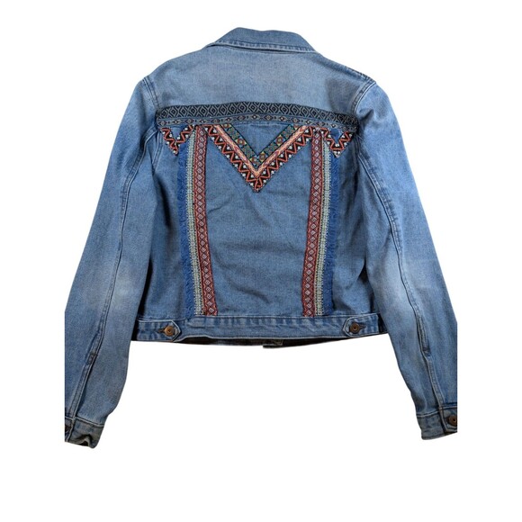 Paparazzi  Blue Jean Jacket, Embroidered Aztec 70s Style Women’s Sz XL - Picture 2 of 7